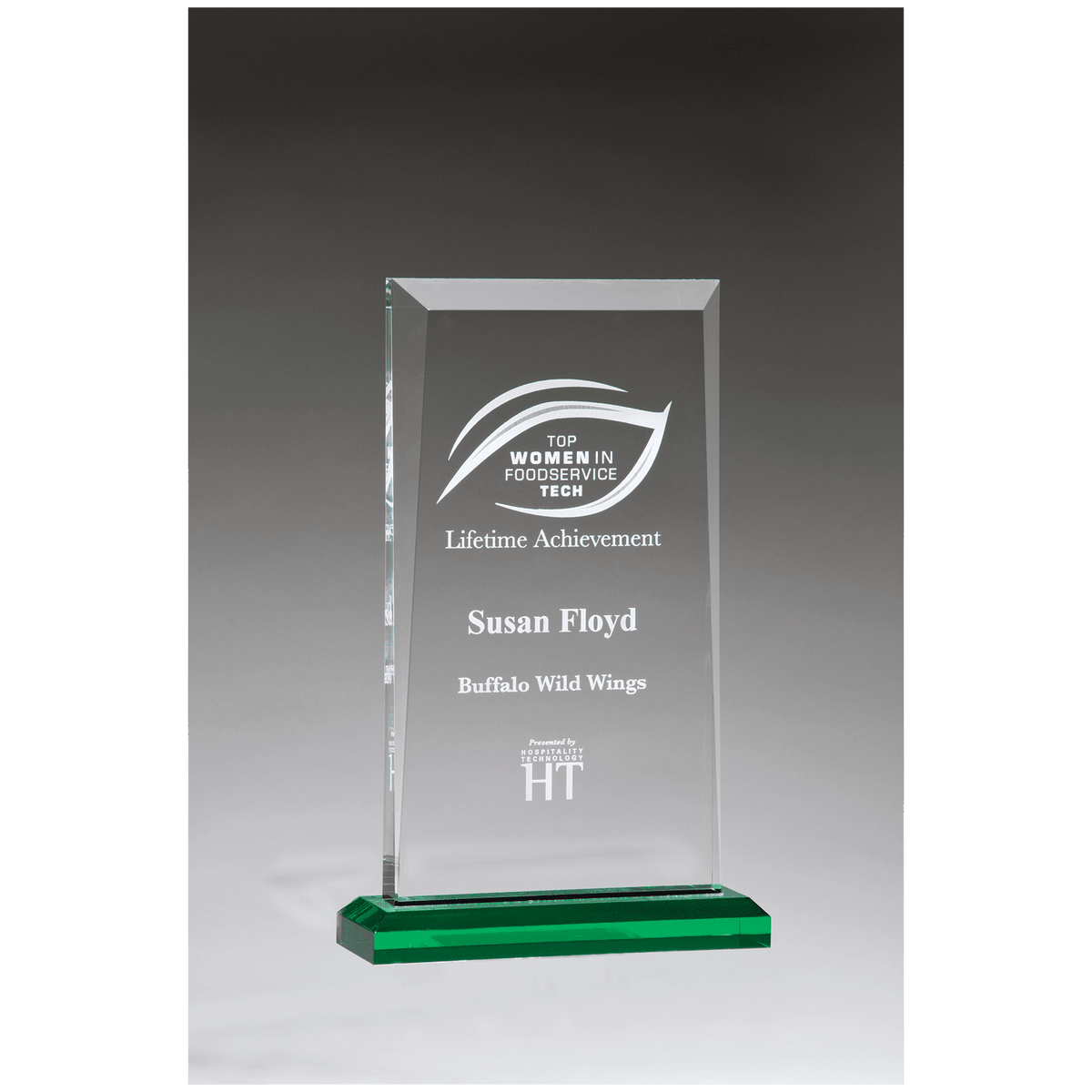 5" x 7 3/4" Apex Series Acrylic Award with Green Highlights and Green Base