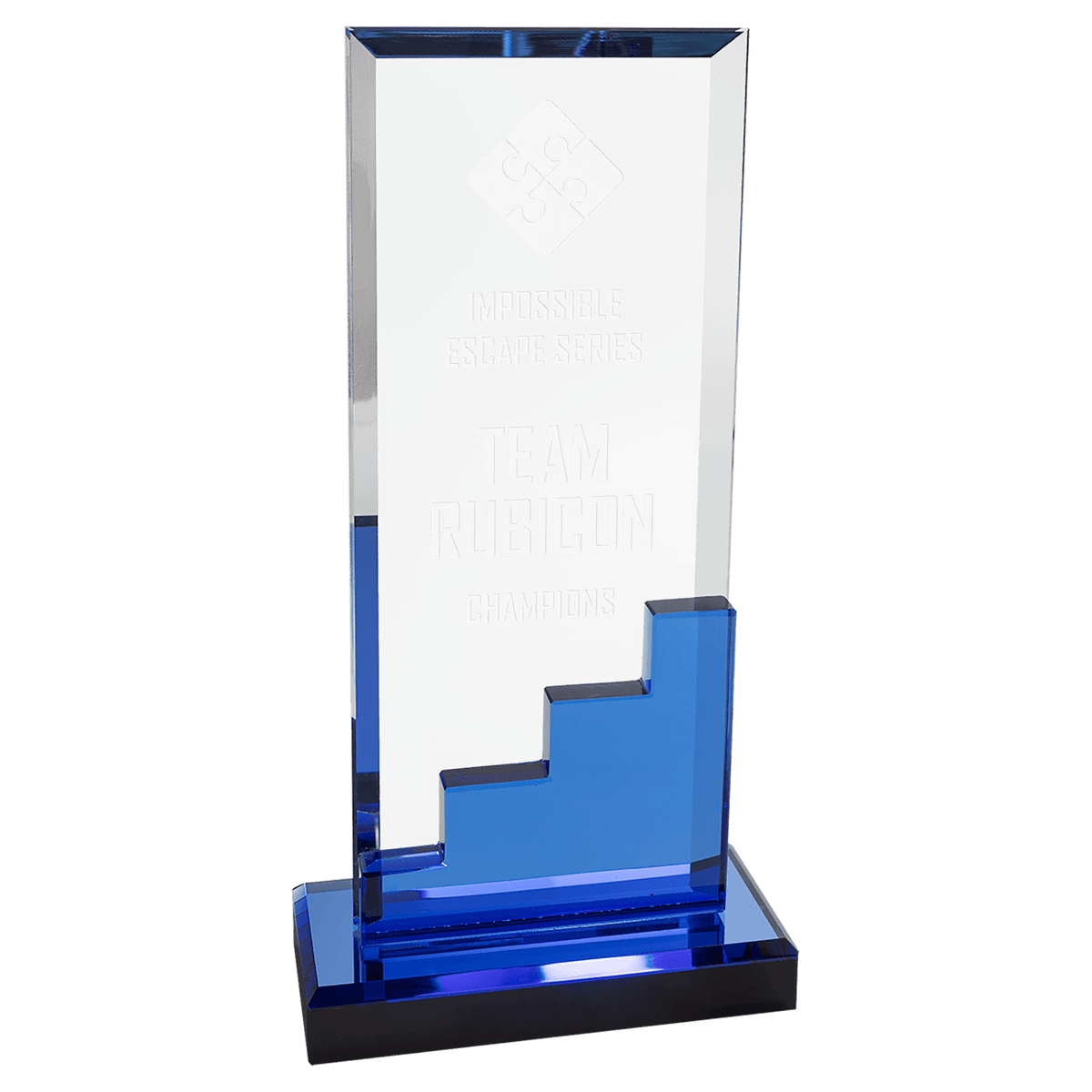 Crystal Blue Staircase Award with Blue Mirror Base