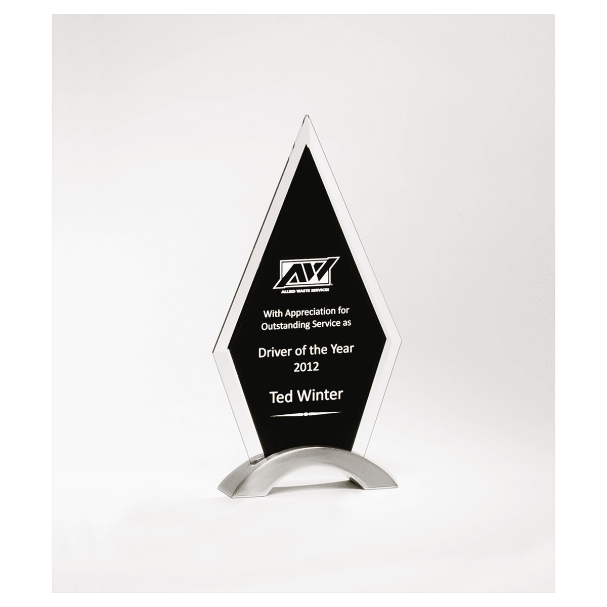 Beveled Clear Glass with Black Silkscreen and Silver Aluminum Accent Base
