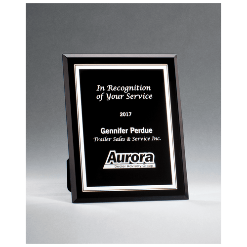 Black Glass Plaque with Silver Border and Easel Back