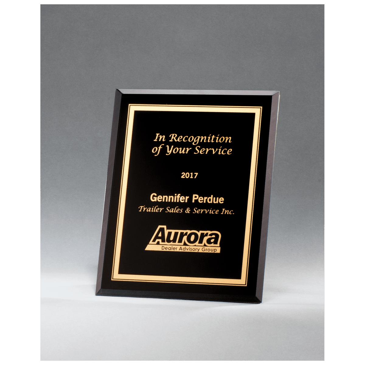 5" x 7" Black Glass Plaque with Gold Border and Easel Back