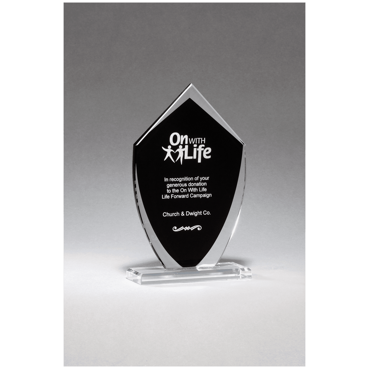 Shield Shaped Glass Award with Black Silkscreened Center
