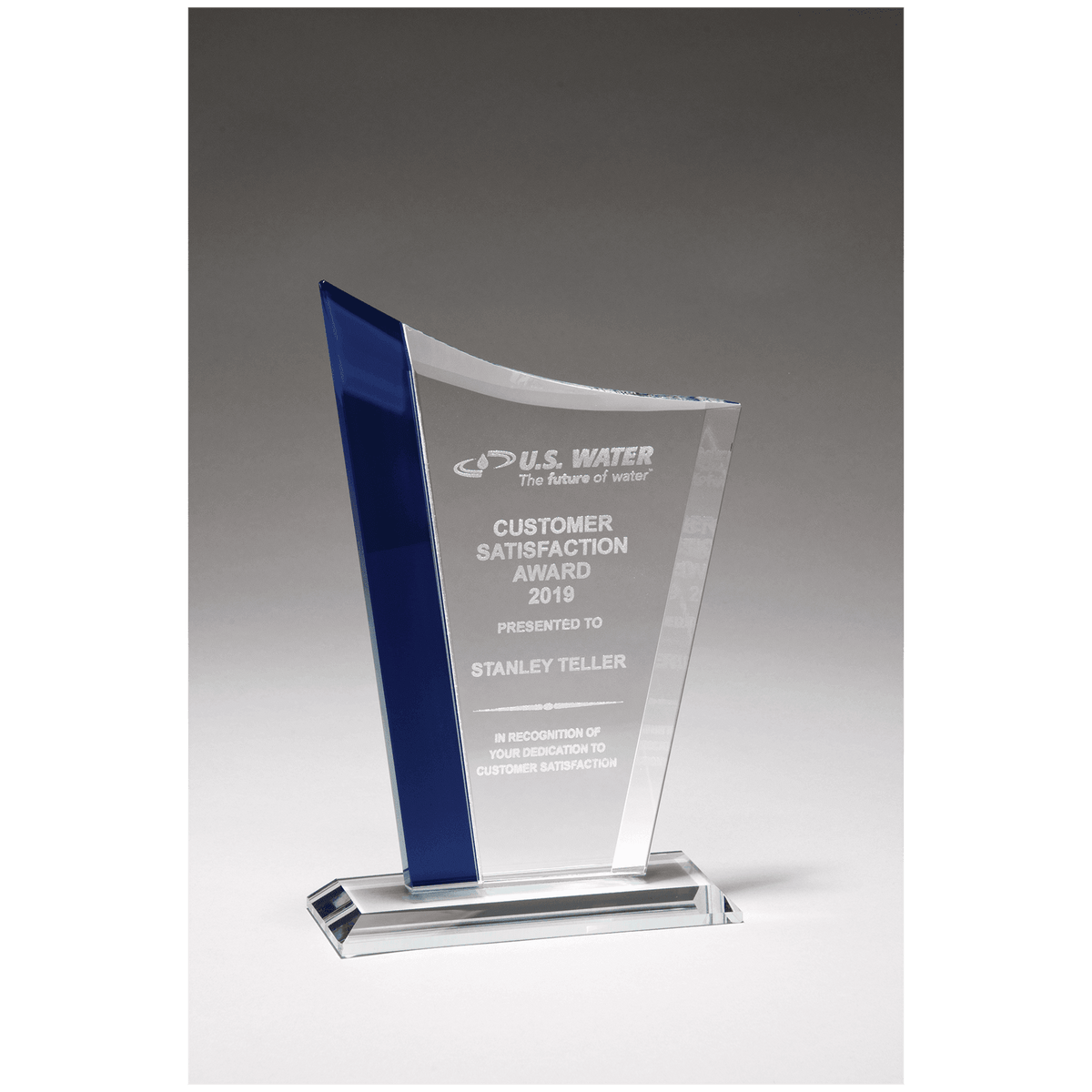 Zenith Series Clear Glass Award with Blue Glass Highlights
