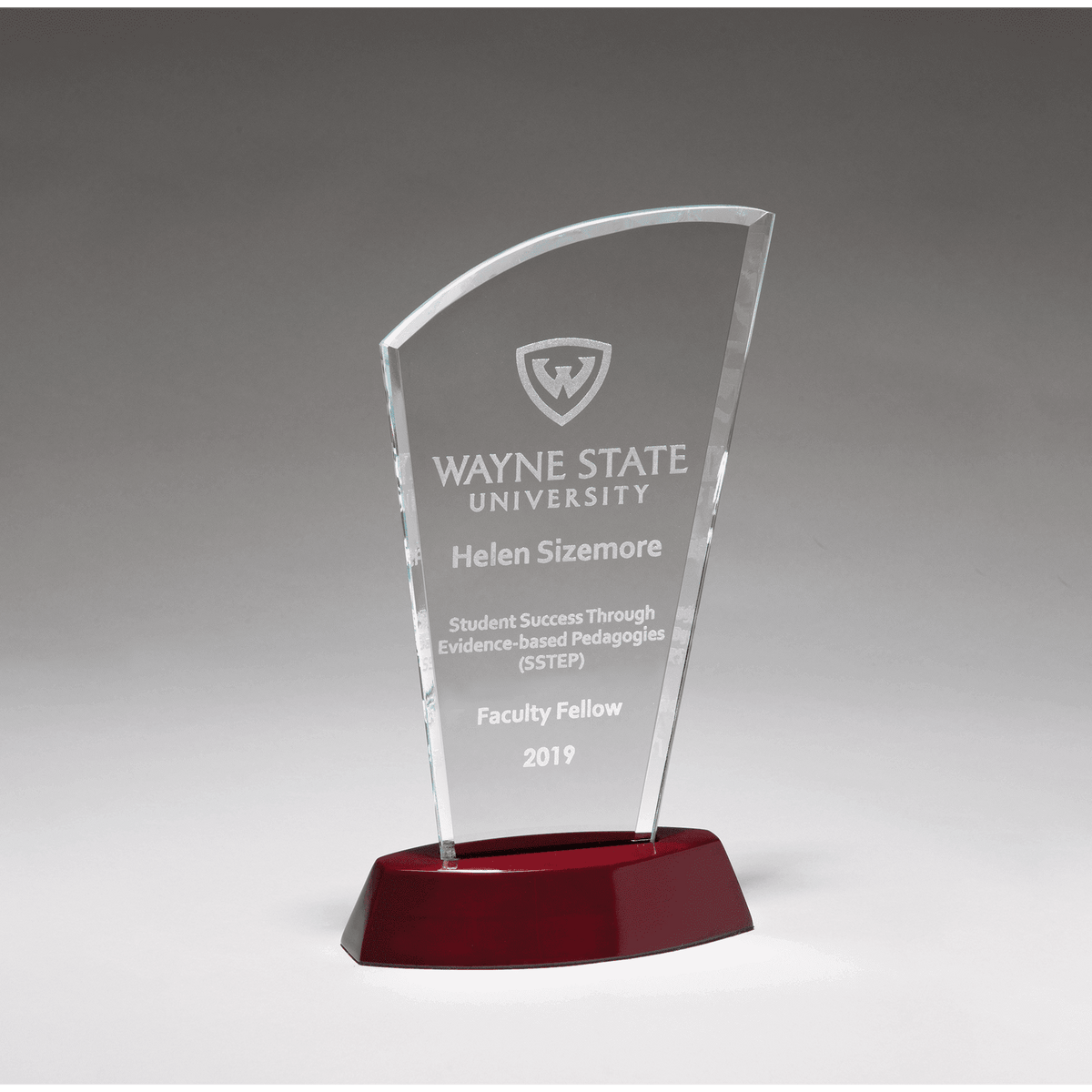 5 1/2" x 7 3/4" Sail Series Clear Glass Award with High Gloss Rosewood Finish Base