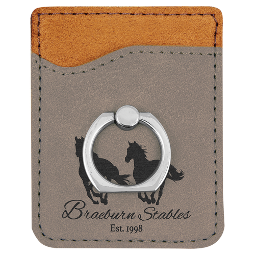 Gray Laserable Leatherette Phone Wallet with Silver Ring