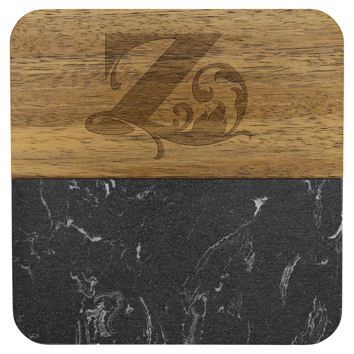 4" x 4" Acacia with Black Marble Accent Square Coaster