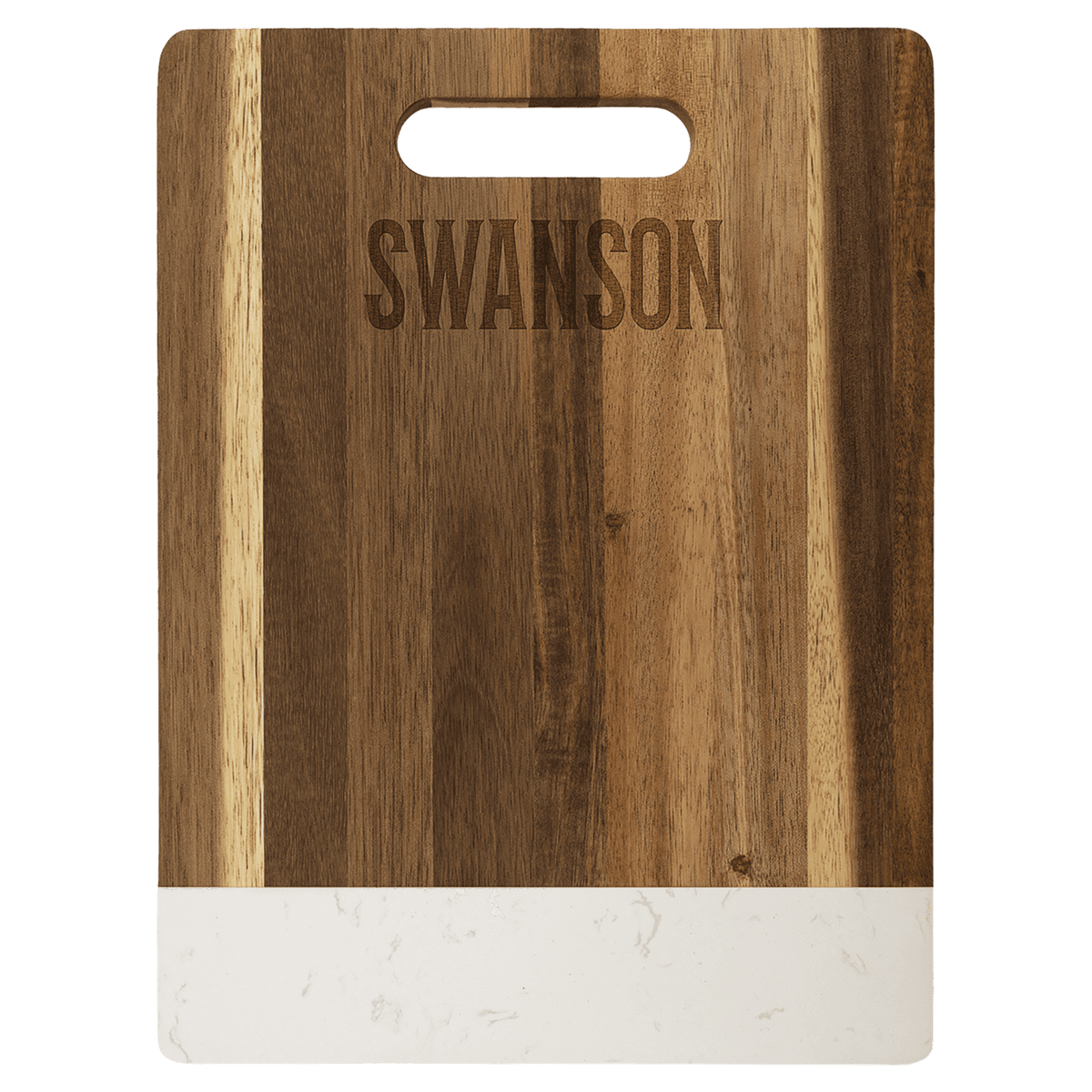 11 1/2" x 8 3/4" Acacia with White Marble Accent Rectangle Cutting Board with Handle
