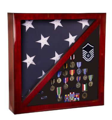 17 3/4" x 17 3/4" Rosewood Piano Finish Flag & Memorabilia Display Case