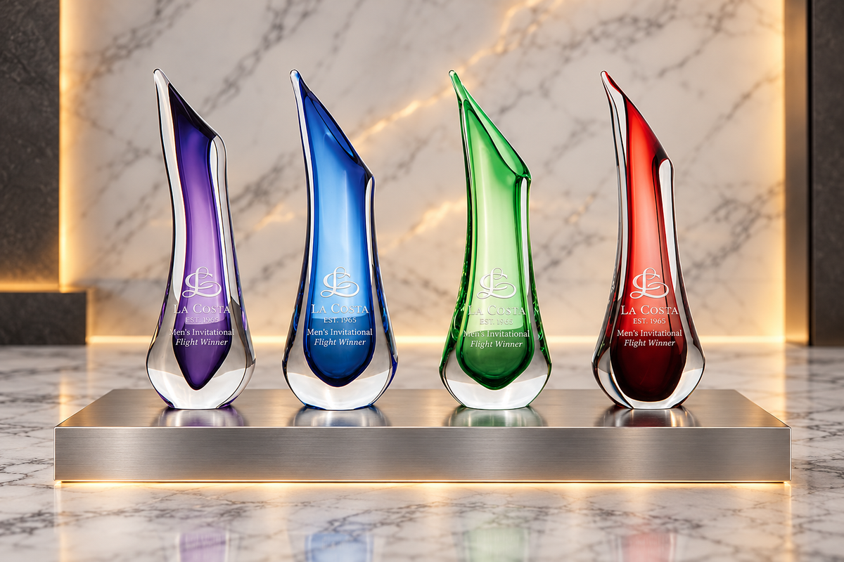 Four engraved Athena Vases in their original colors on white marble