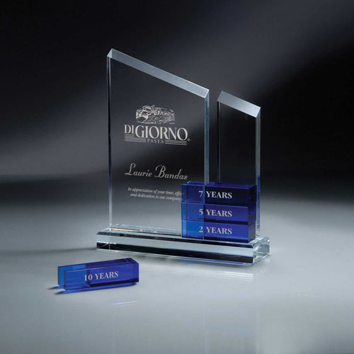Blue and Optic Crystal Beveled Perpetual Towers