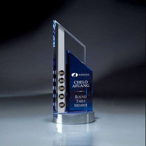 Blue and Optic Crystal Perpetual Peak on Aluminum Base