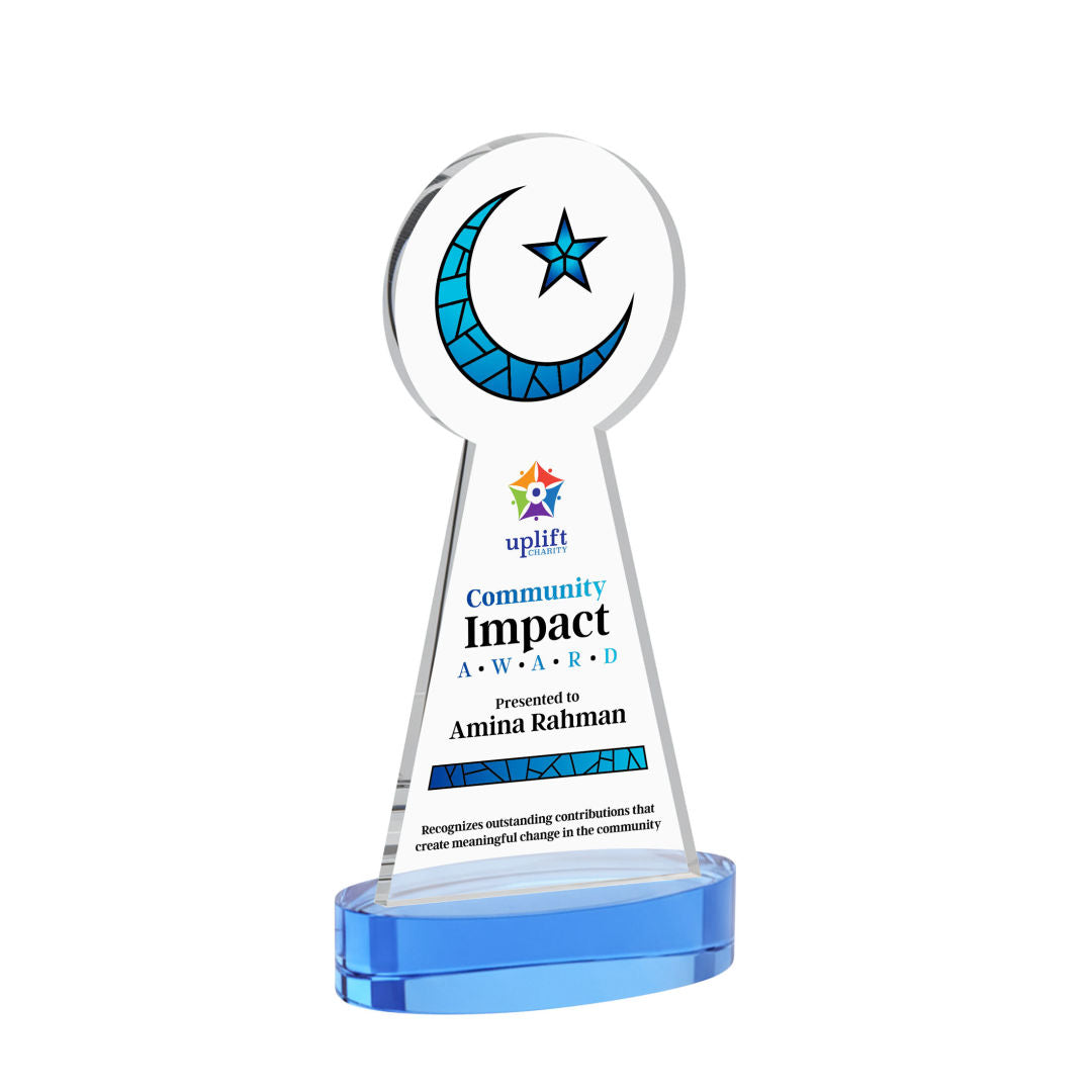 Crescent & Star VividPrint™ Award on Alberton Base-Sky Blue