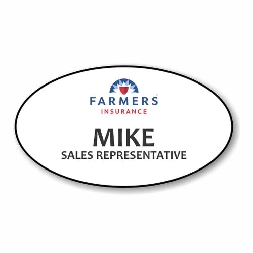 Farmers Insurance White Oval Name Badge