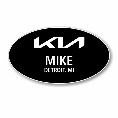 Kia Current White Logo Black Oval Name Badge