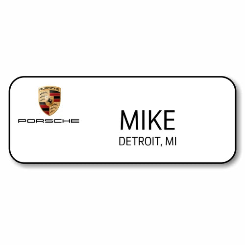 Porsche White 3.25" x 1.25" Name Badge