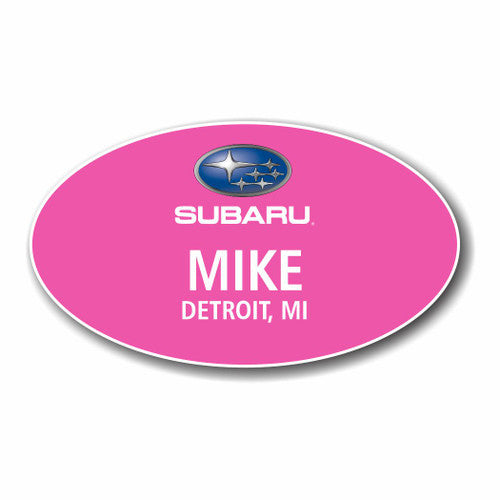 Subaru PInk Oval Name Badge