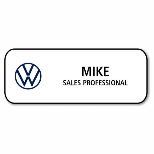 Volkswagen 2020 Logo White Rectangle 1¼" x 3¼" Name Badge