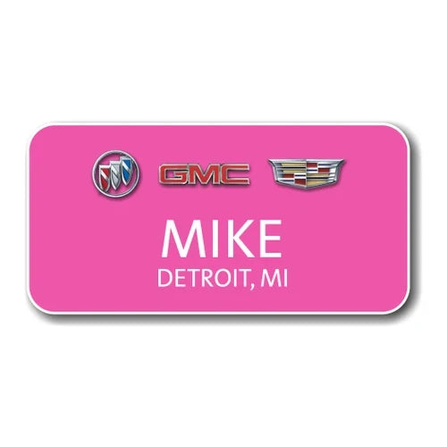 Buick GMC Cadillac Pink 3" x 1.5" Name Badge