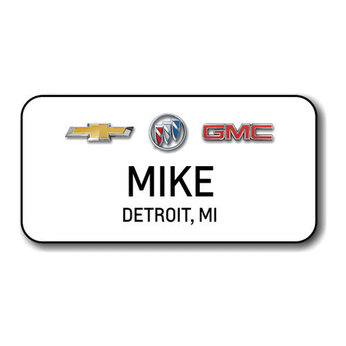 Chevrolet Buick GMC White 3" x 1.5" Name Badge