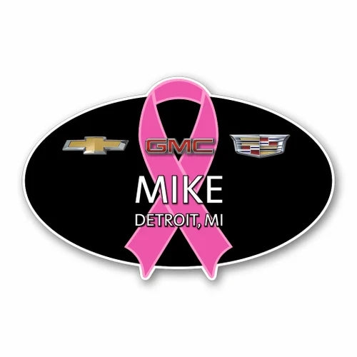Chevrolet GMC Cadillac Breast Cancer Awareness Name Badge (Oval)