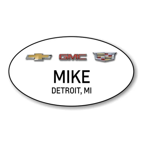 Chevrolet GMC Cadillac White Oval Name Badge