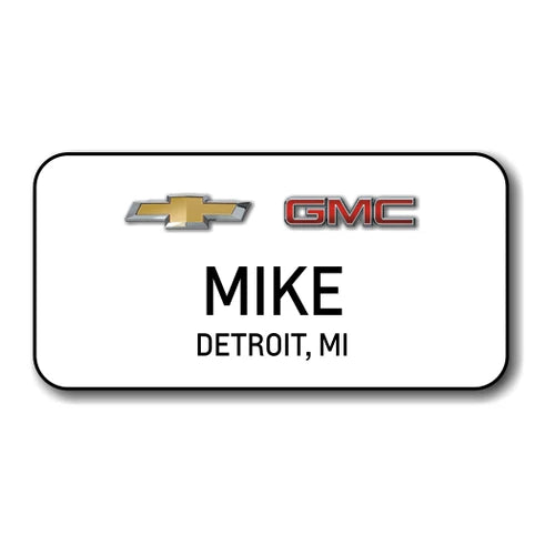 Chevrolet GMC White 3" x 1.5" Name Badge