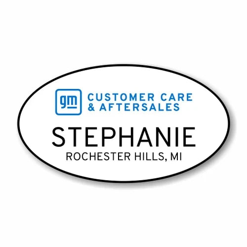 GM CCA White Oval w/ Black text Name Badge