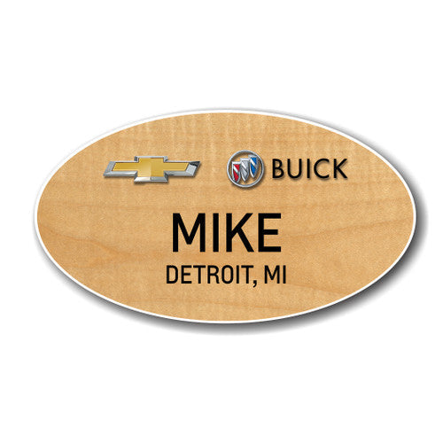 Chevrolet Buick Birch Wood Finish Oval Name Badge