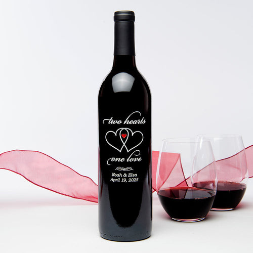 Two Hearts — Engraved Wine Bottle