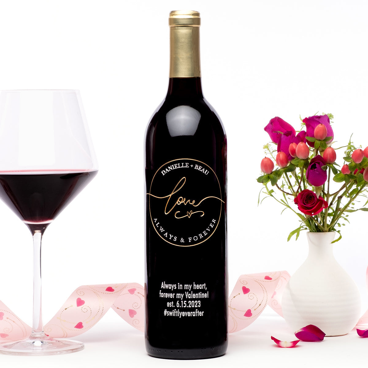 Circle of Love Monogram — Engraved Wine Bottle