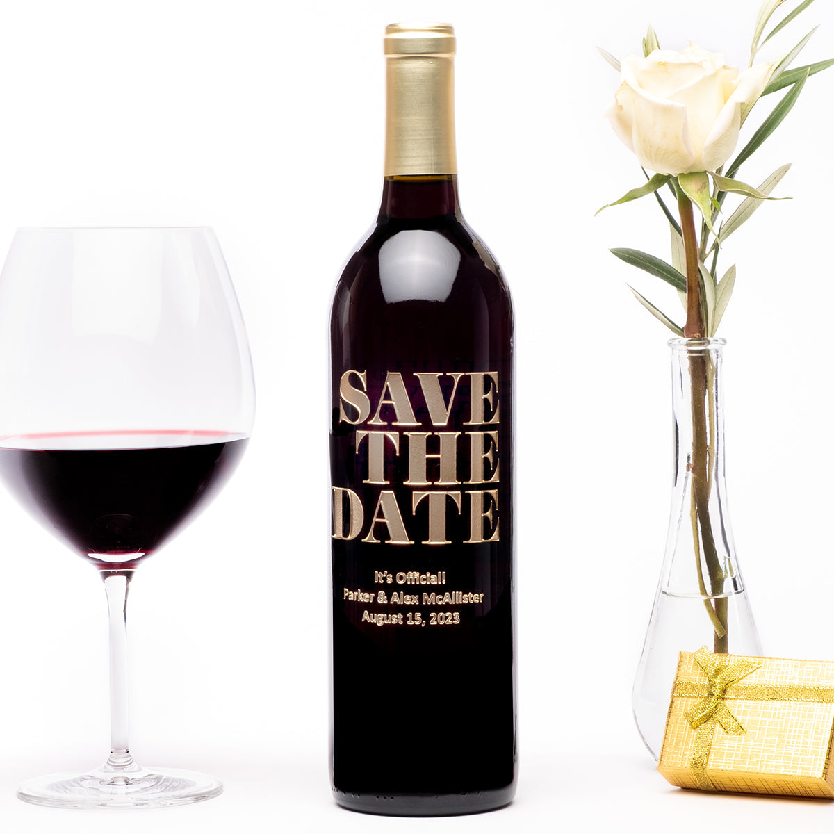 Bold Save the Date — Engraved Wine Bottle