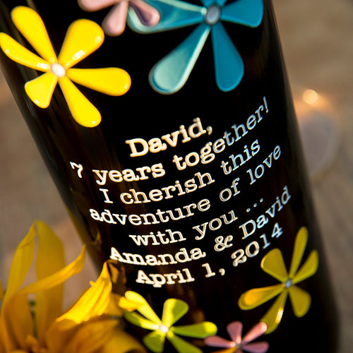 Spring Flowers — Engraved Wine Bottle