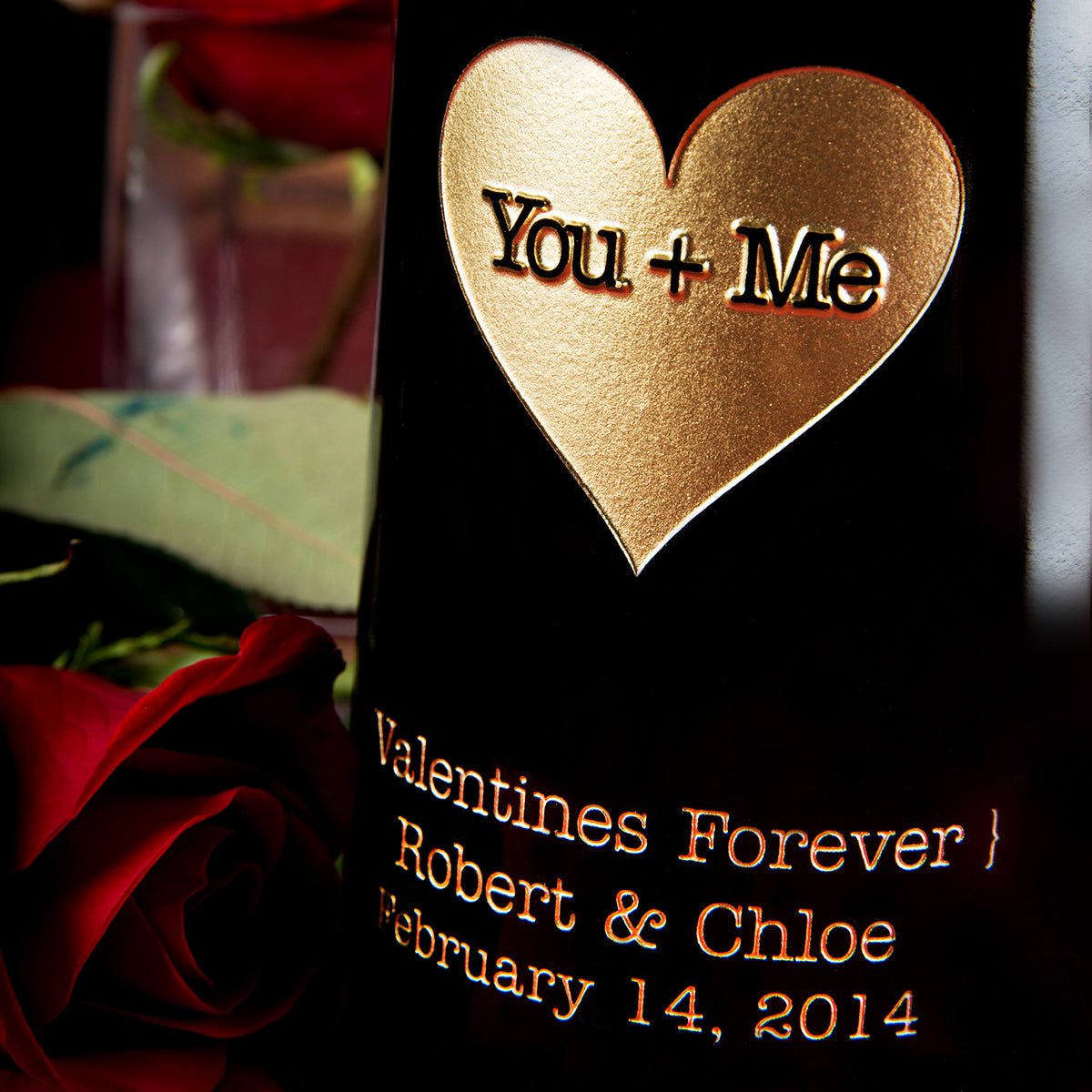 You + Me Heart — Engraved Wine Bottle